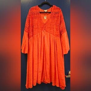 Elegant Coral Red Lace Dress By AVENUE NWT 26/28